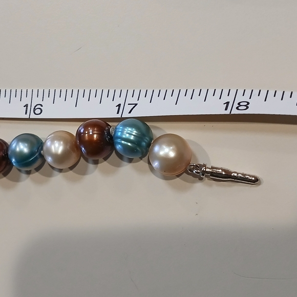 ππ18" Honora Genuine Pearl Necklace 8-10mm. Teal, Taupe & Brownππ - Picture 14 of 16